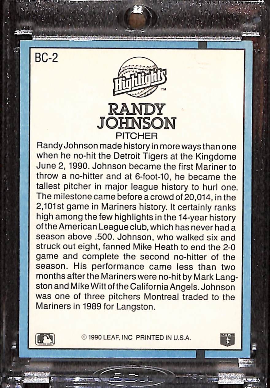 FIINR Baseball Card 1991 Donruss Randy Johnson Baseball Error Card #BC2 - 2 Error Card - Mint Condition