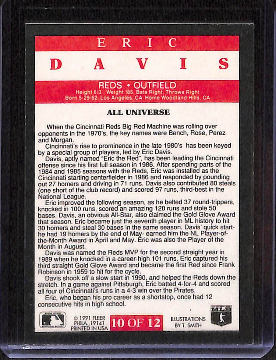 FIINR Baseball Card 1991 Fleer All Universe Eric Davis MLB Baseball Card #10 - Mint Condition