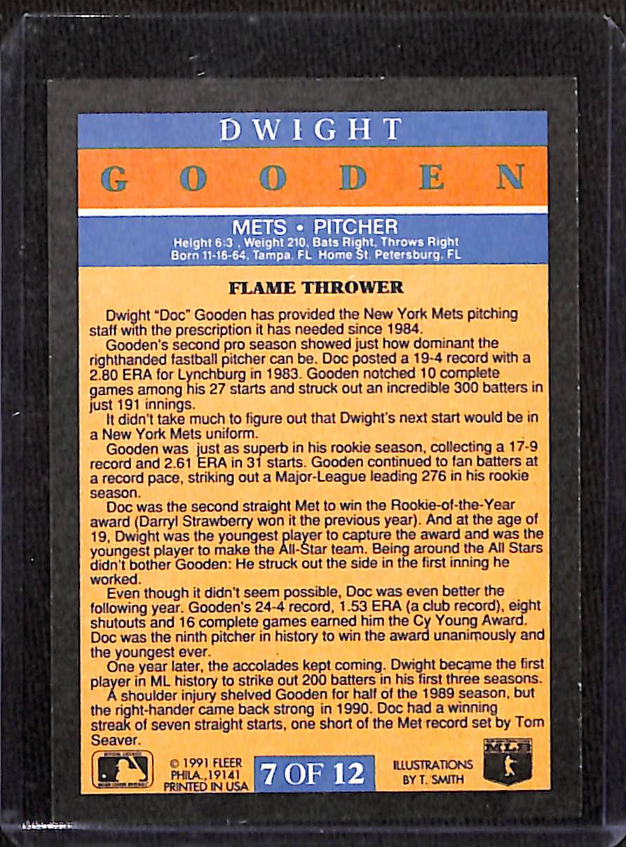 FIINR Baseball Card 1991 Fleer Flamethrower Dwight "Doc" Gooden Baseball Card #7 - Mint Condition