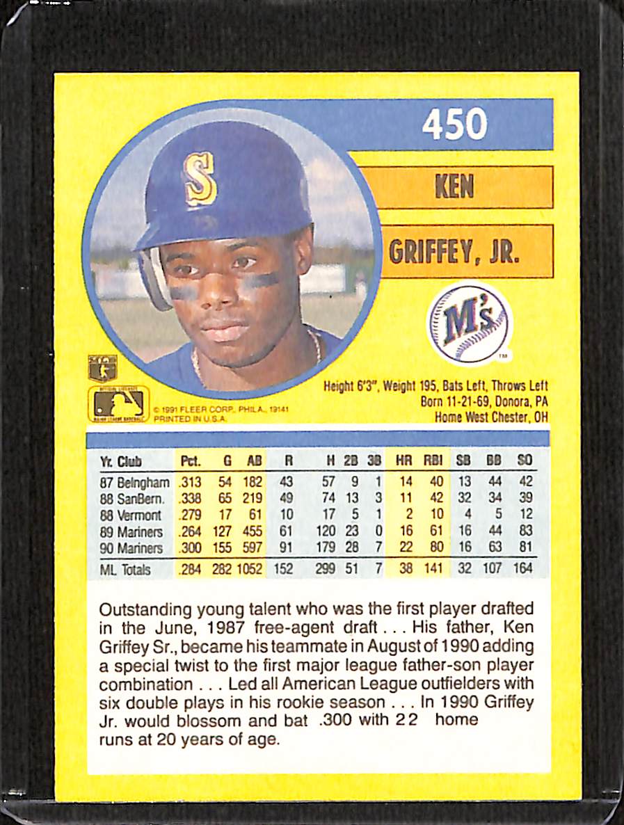FIINR Baseball Card 1991 Fleer Ken Griffey Jr. MLB Baseball Card #450 - Mint Condition