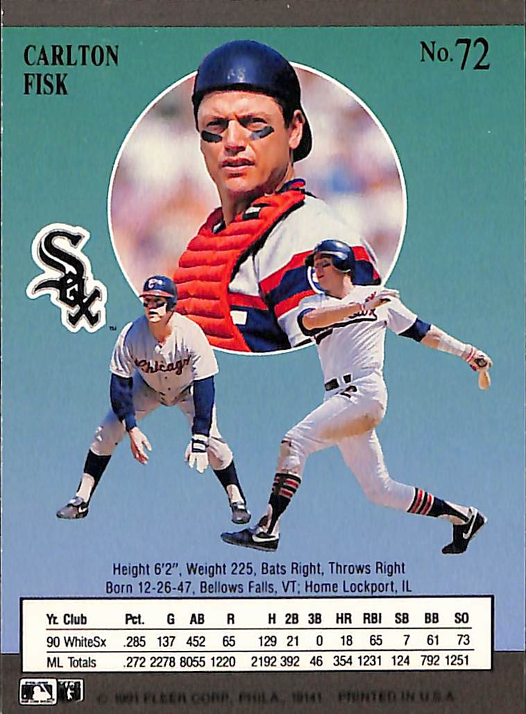 FIINR Baseball Card 1991 Fleer Ultra Carlton Fisk Vintage MLB Baseball Card #72 - Mint Condition