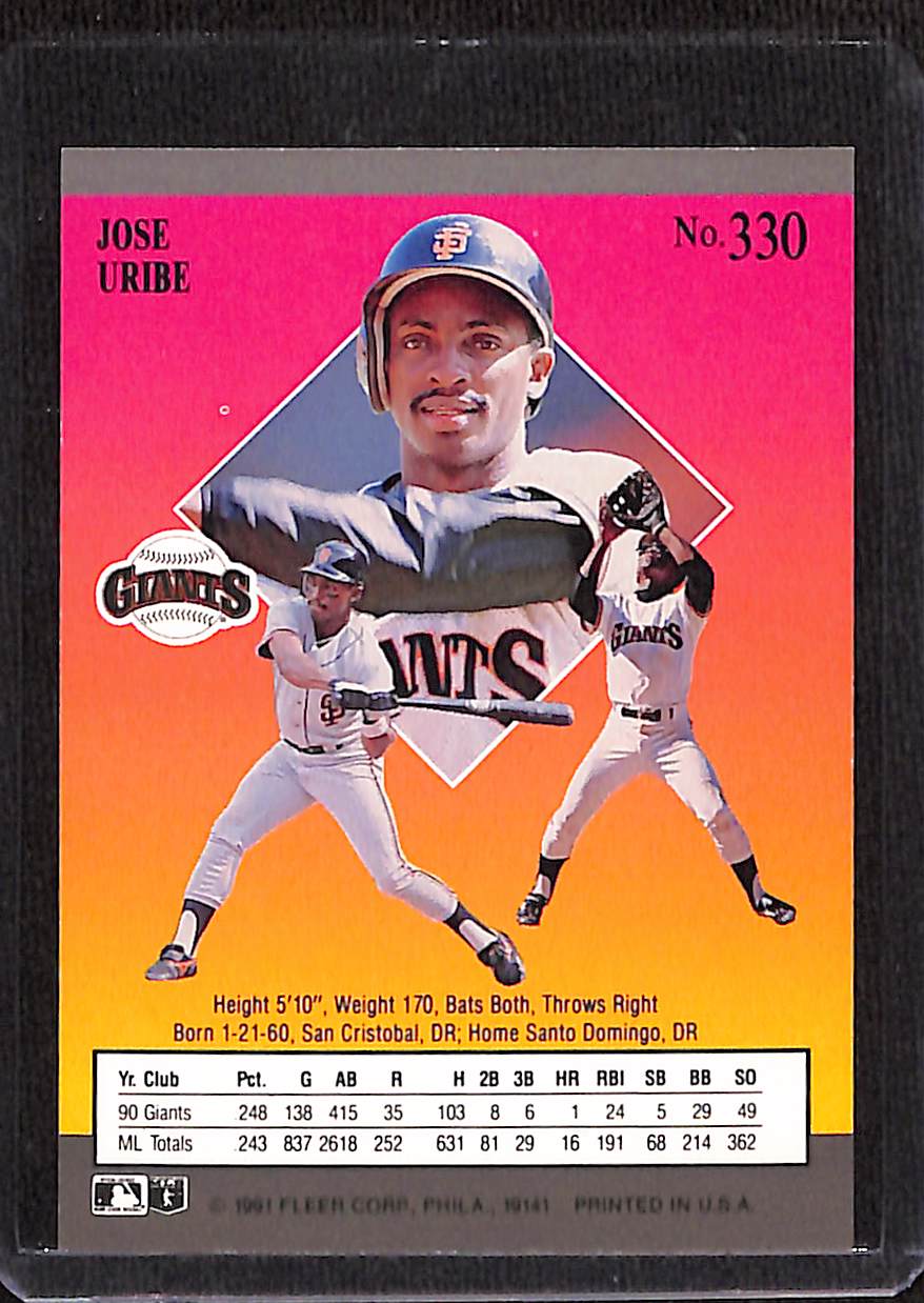 FIINR Baseball Card 1991 Fleer Ultra Jose Uribe Double Error MLB Baseball Card #330 - Double Error Card - Mint Condition