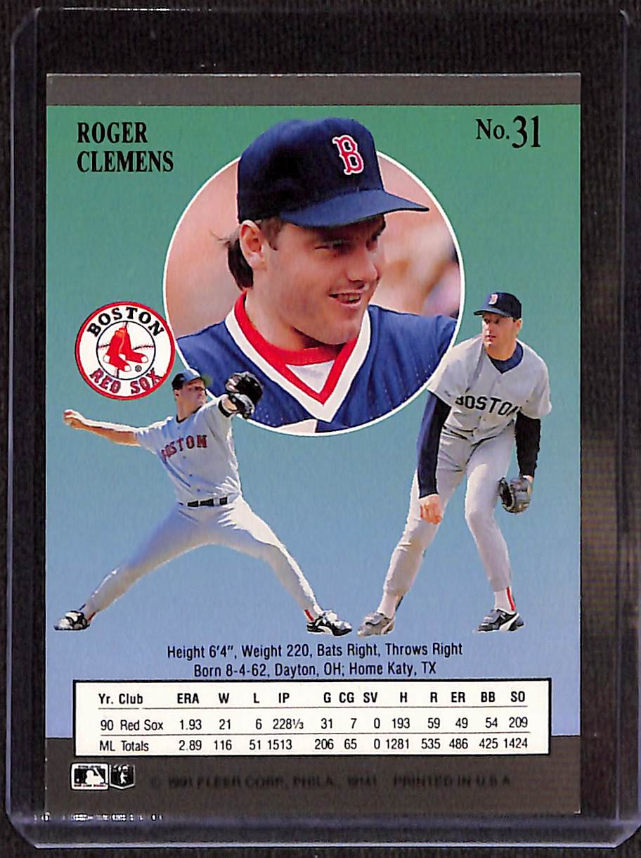 FIINR Baseball Card 1991 Fleer Ultra Roger Clemens MLB Baseball Card #31 - Mint Condition