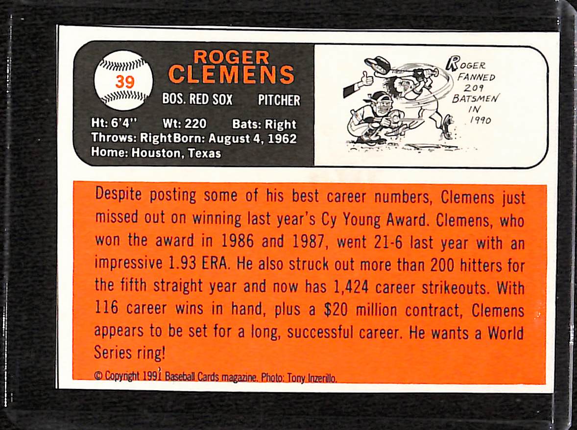 FIINR Baseball Card 1991 Roger Clemens Baseball Cards Magazine Repli-Card #39 - Mint Condition