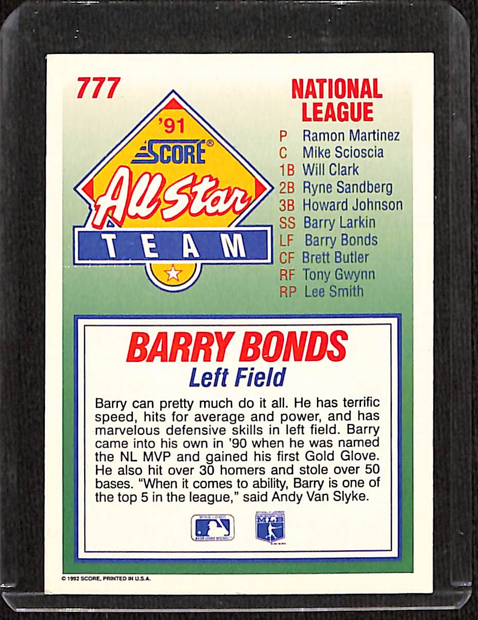 FIINR Baseball Card 1991 Score All Star Team Barry Bonds Baseball Card #777 - Mint Condition