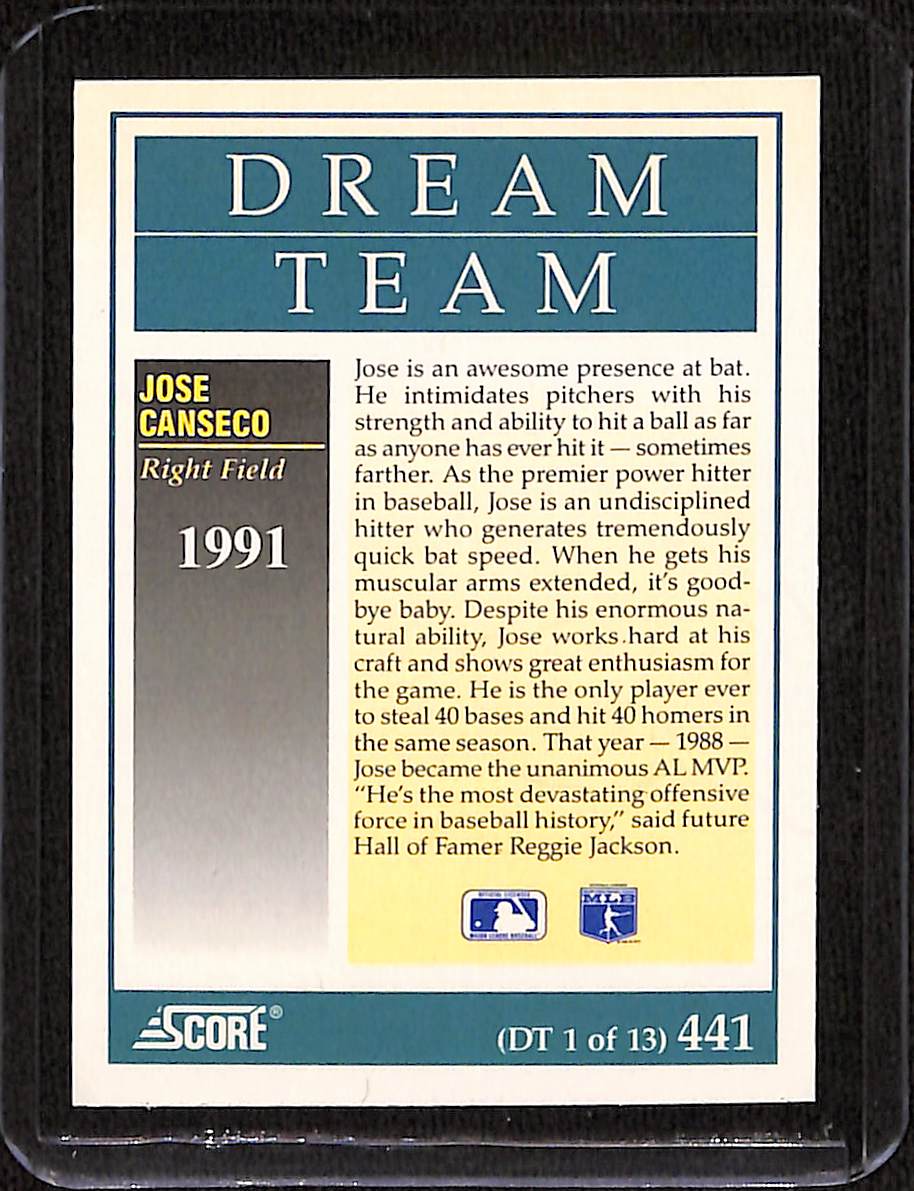 FIINR Baseball Card 1991 Score Dream The Team Jose Canseco Baseball Card #441 - Mint Condition