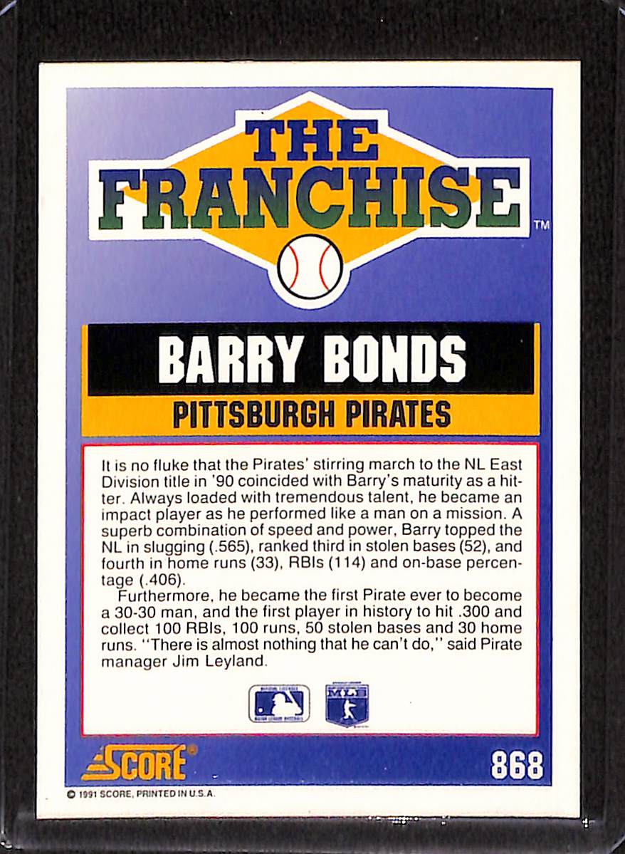 FIINR Baseball Card 1991 Score The Franchise Barry Bonds Baseball Card #868 - Mint Condition