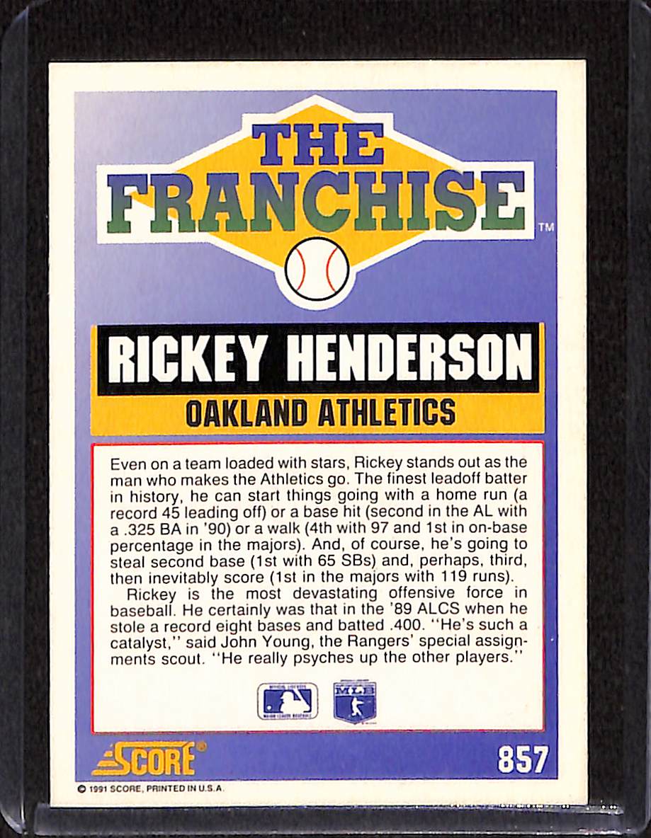 FIINR Baseball Card 1991 Score The Franchise Rickey Henderson Vintage Baseball Card #857 - Mint Condition