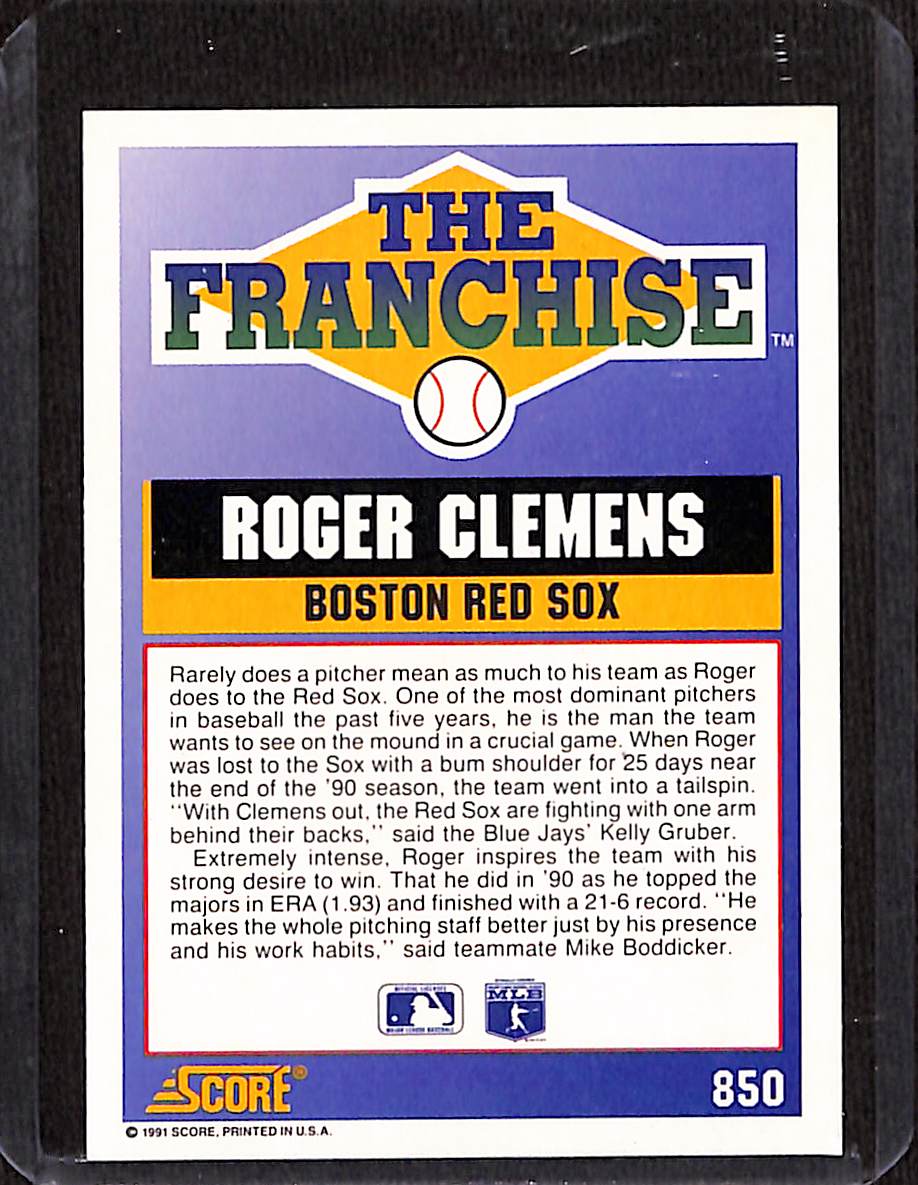 FIINR Baseball Card 1991 Score The Franchise Roger Clemens Baseball Card #850 - Mint Condition