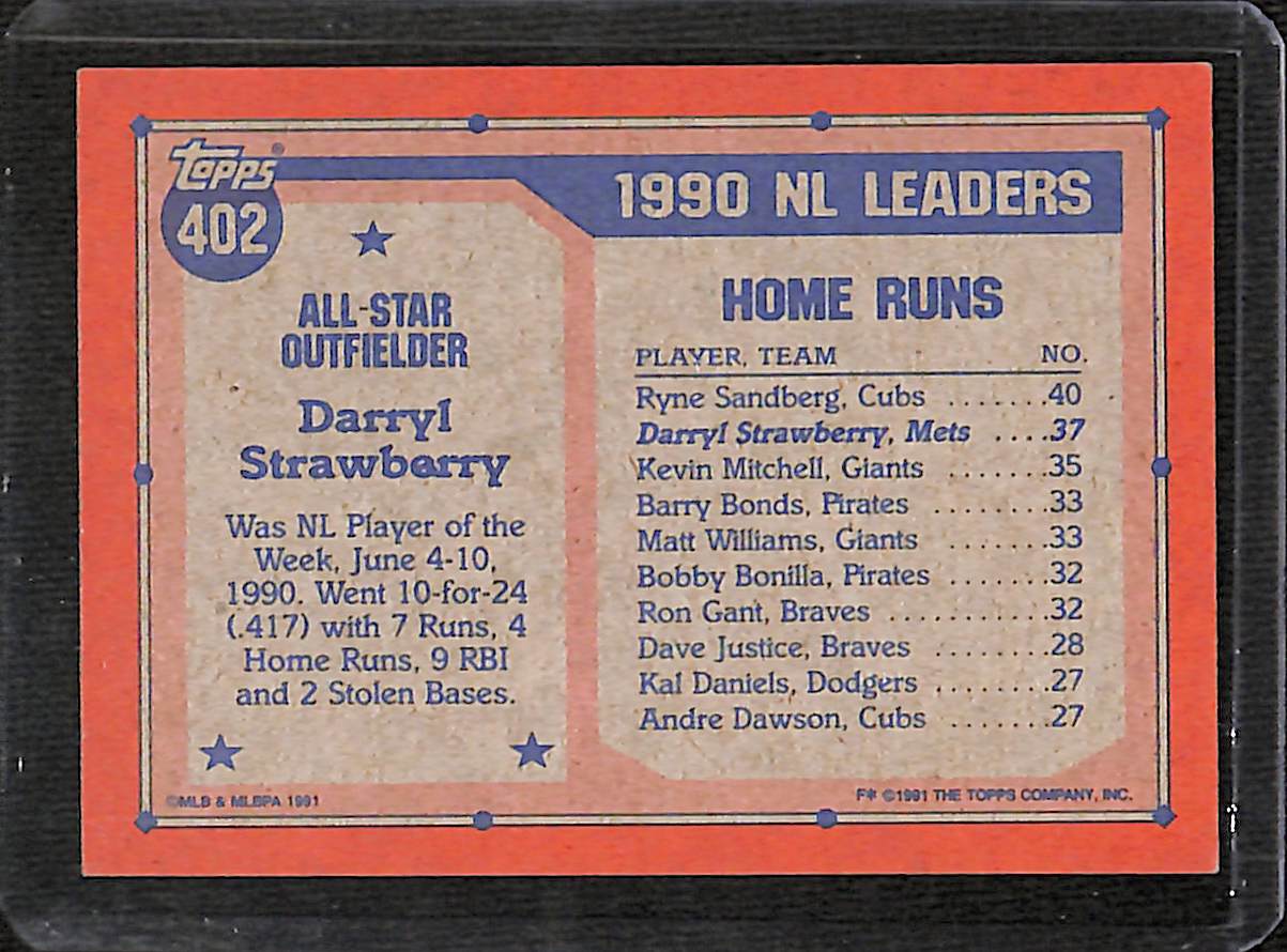 FIINR Baseball Card 1991 Topps All-Star Darryl Strawberry Baseball Card #402 - Mint Condition
