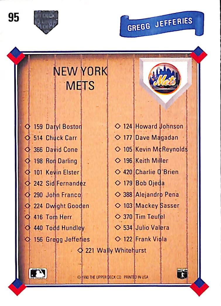 FIINR Baseball Card 1991 Upper Deck The Collectors Choice Gregg Jefferies MLB Baseball Card #95 - Mint Condition