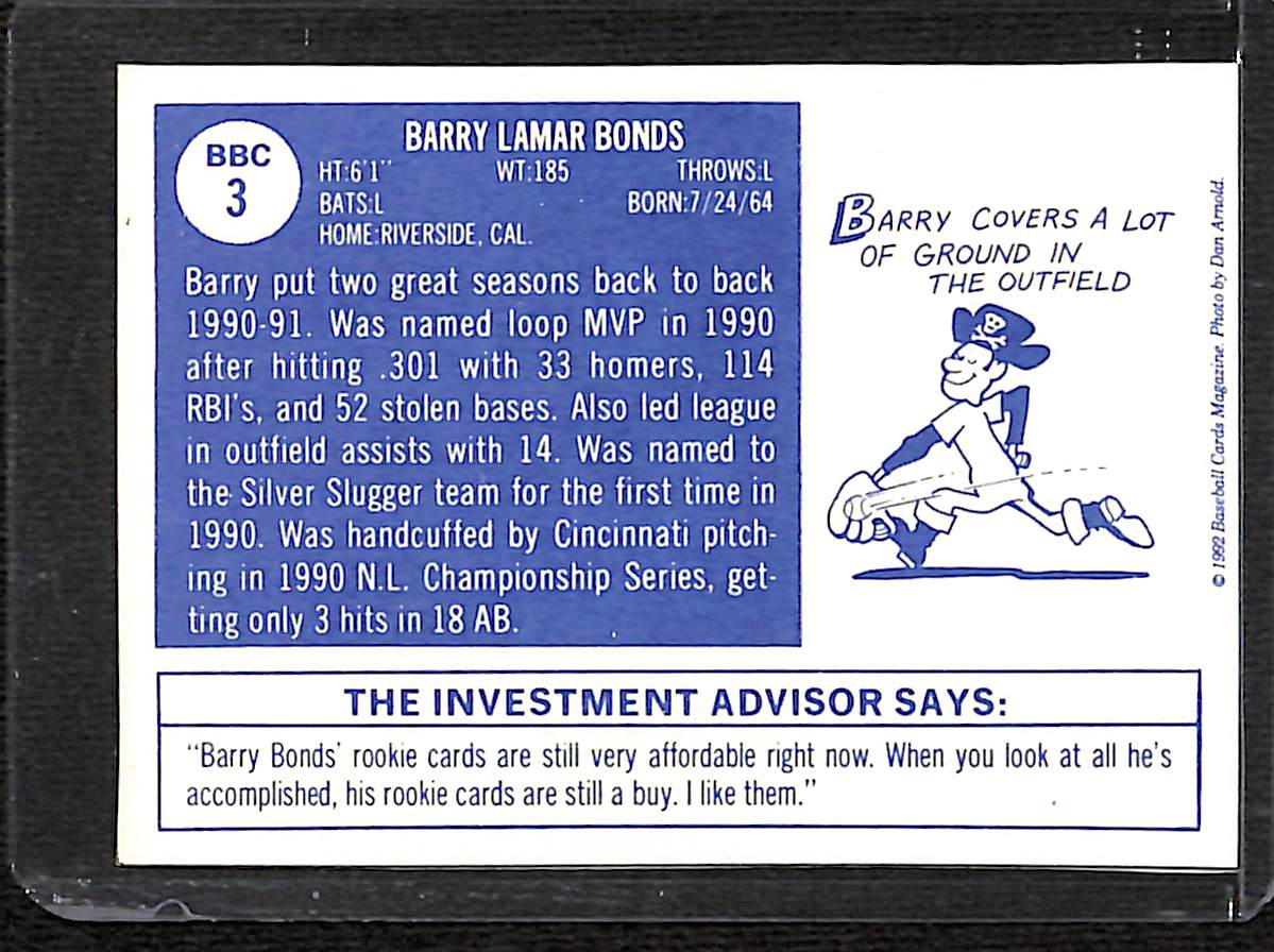 FIINR Baseball Card 1992 Baseball Collector Cards Magazine Barry Bonds MLB Baseball Card #3 - Mint Condition