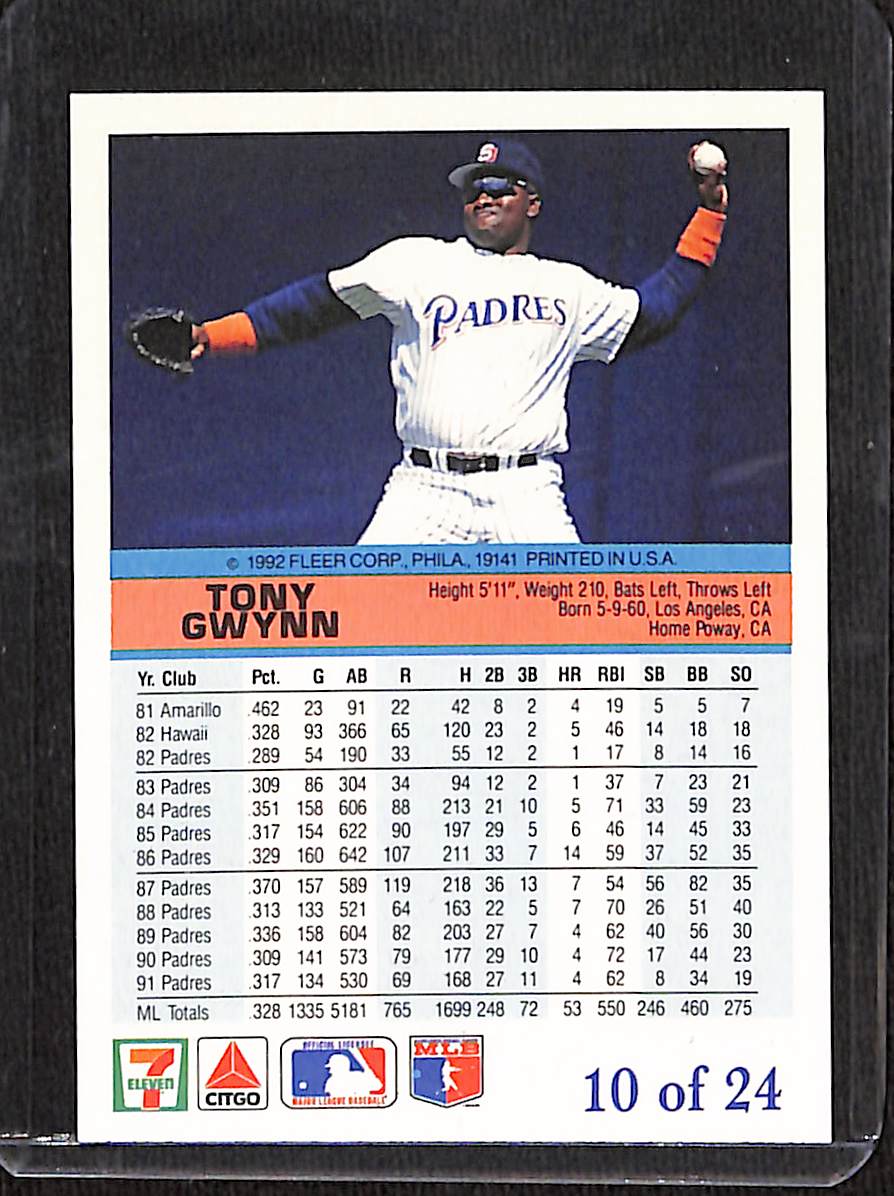 FIINR Baseball Card 1992 Fleer The Performer Tony Gwynn MLB Baseball Card #10 - Mint Condition