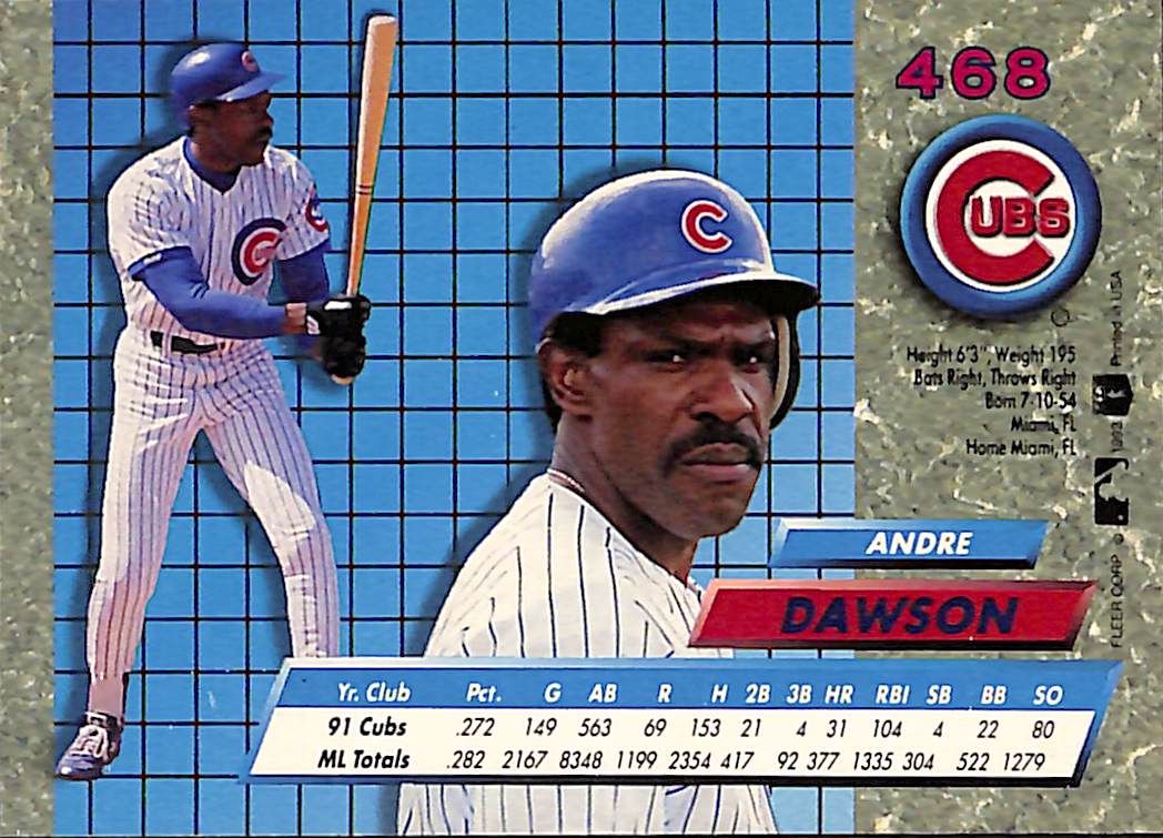 FIINR Baseball Card 1992 Fleer Ultra Andre Dawson Baseball Card #468- Mint Condition