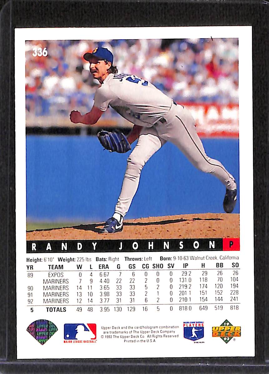 FIINR Baseball Card 1992 Upper Deck Randy Johnson Baseball Card #336 - Mint Condition