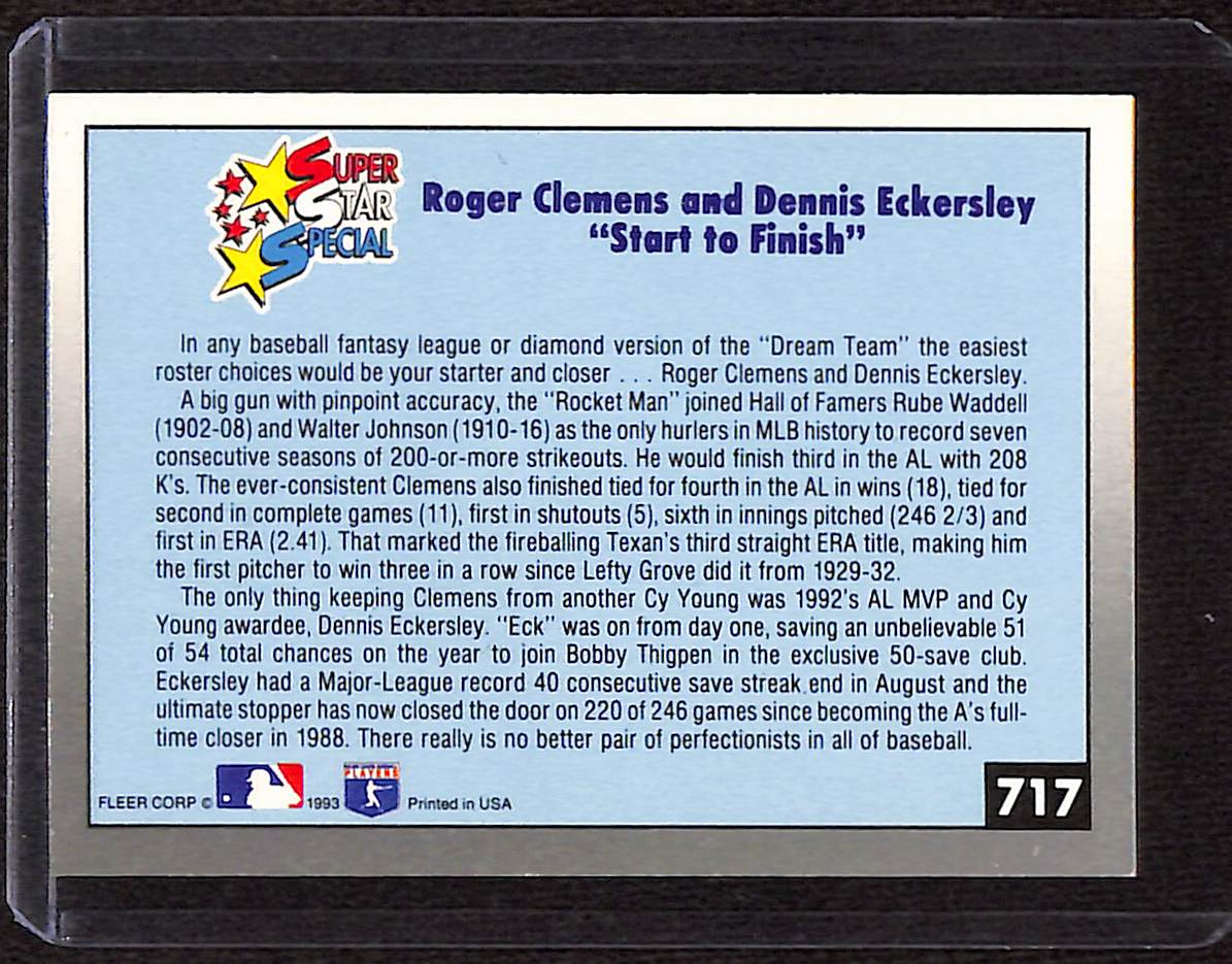 FIINR Baseball Card 1993 Fleer Roger Clemens and Dennis Eckersley MLB Baseball Card #717 - Mint Condition