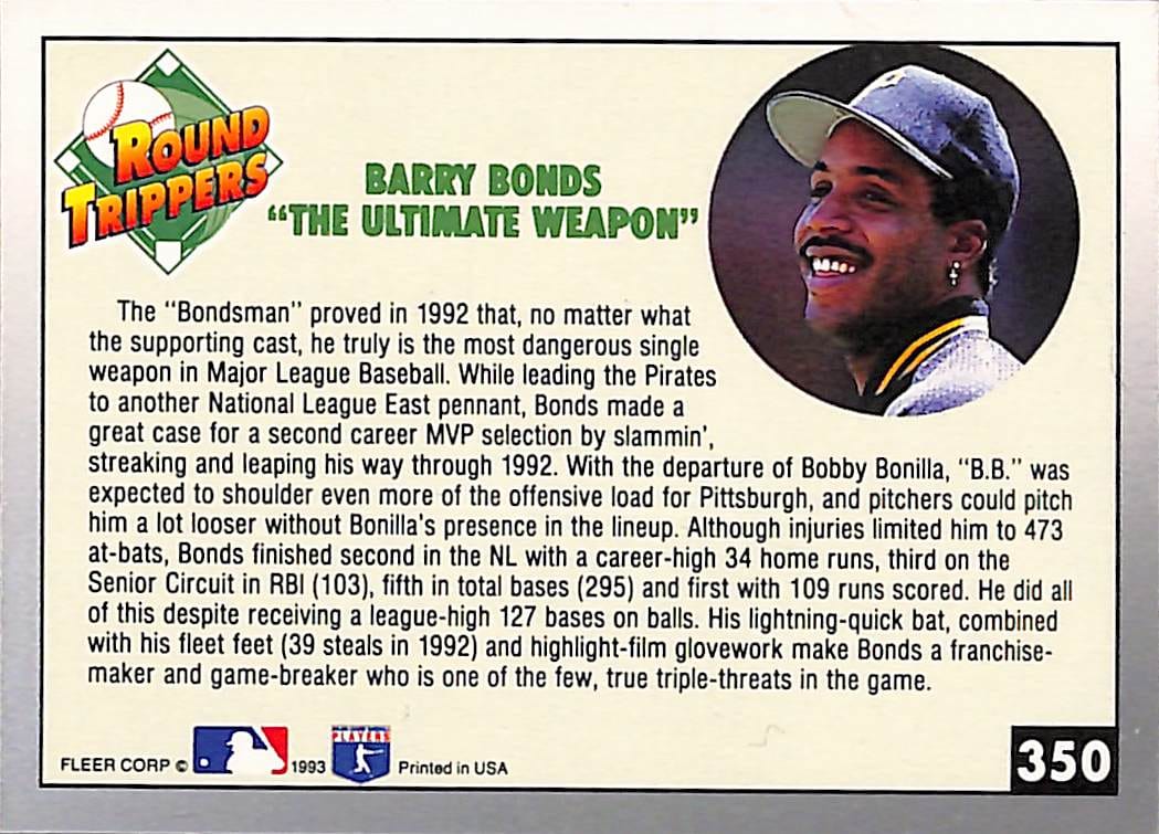 FIINR Baseball Card 1993 Fleer Round Tippers Barry Bonds Baseball Card #350 - Mint Condition