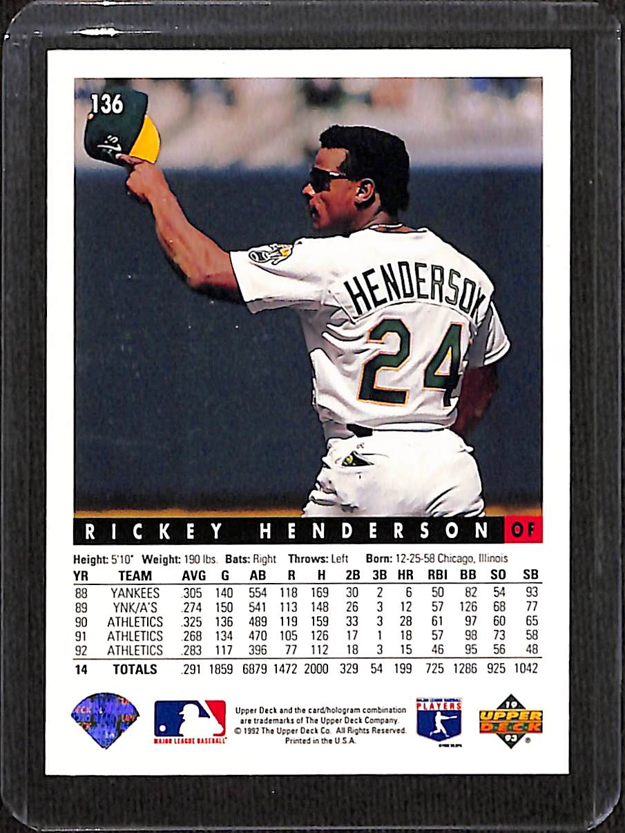 FIINR Baseball Card 1993 Upper Deck Rickey Henderson Baseball Card #136 - Mint Condition