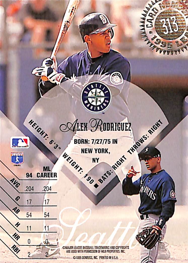 FIINR Baseball Card 1995 Donruss Alex Rodriguez A-Rod MLB Baseball Card #313 - Mint Condition