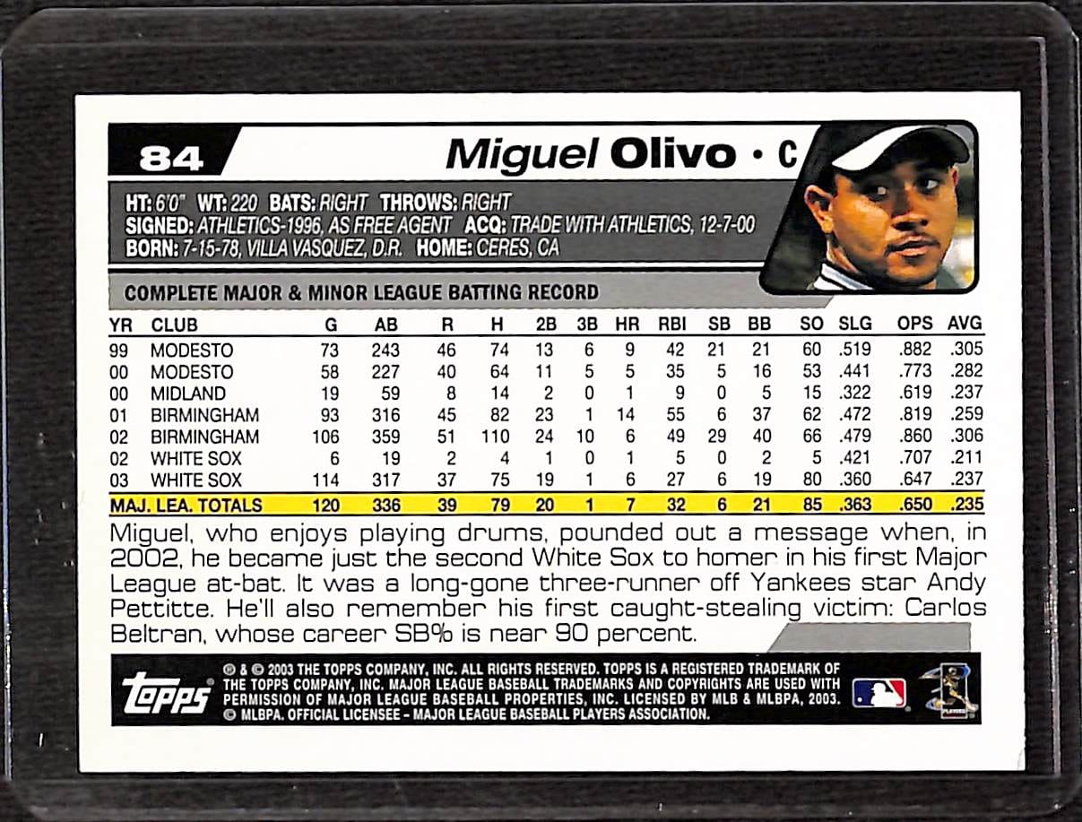 FIINR Baseball Card 2003 Topps Miguel Olivo MLB Baseball Card #85 - Rookie Card - Mint Condition
