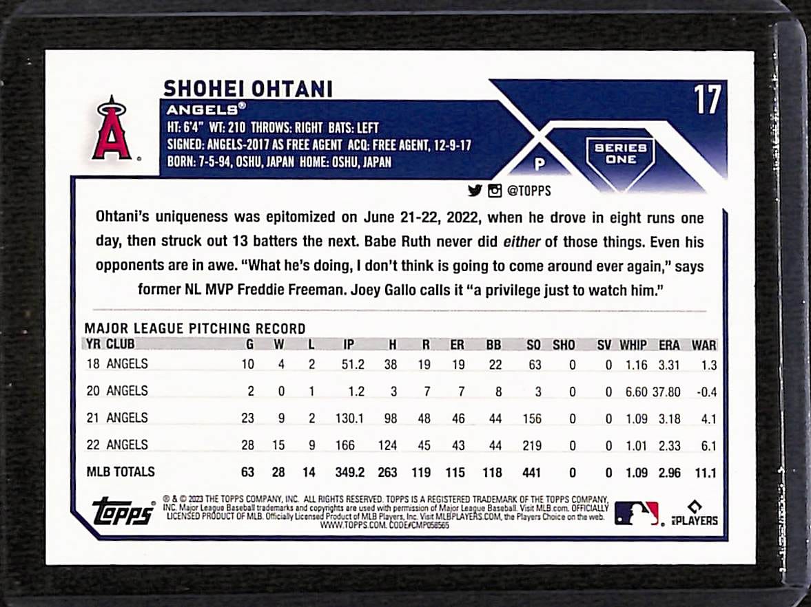 FIINR Baseball Card 2023 Topps Shohei Ohtani MLB Baseball Card #17 - Mint Condition