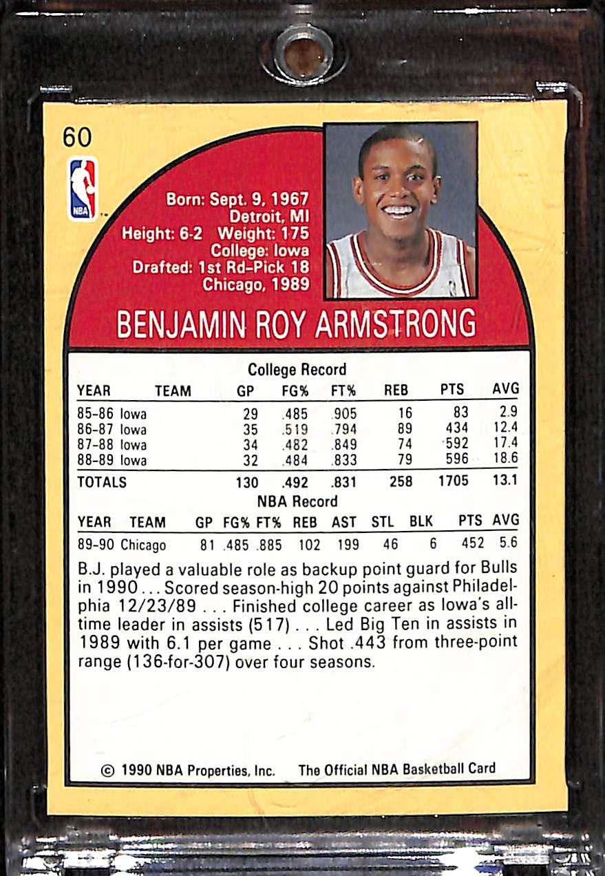 FIINR BasketBall Card 1990 NBA Hoops B.J. Armstrong Basketball Rookie Card #60 - Rookie Card - Mint Condition