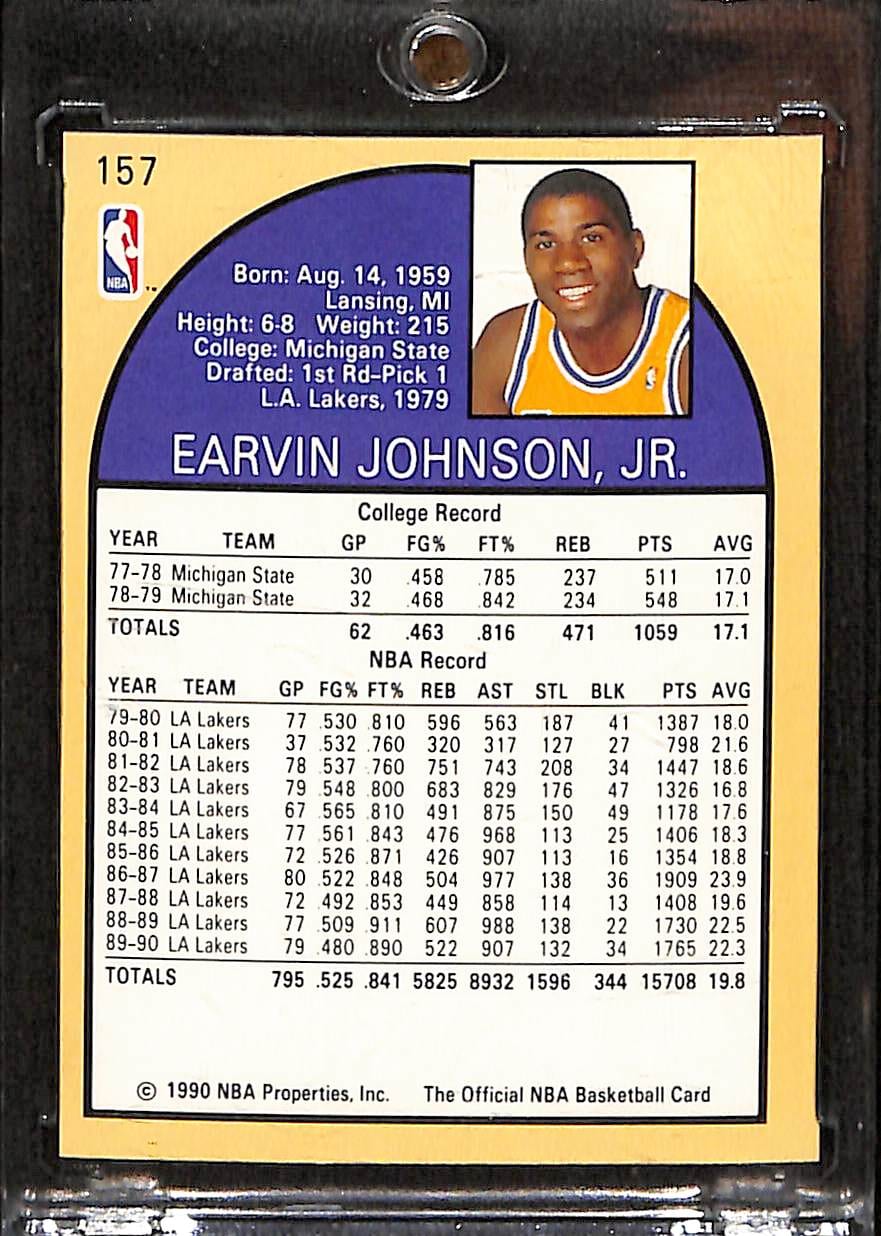 FIINR BasketBall Card 1990 NBA Hoops Magic Johnson MVP Basketball Rookie Card #157 - Mint Condition