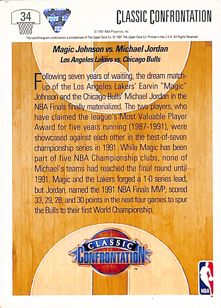 FIINR BasketBall Card 1991 Upper Deck Magic Johnson Vs Michael Jordan NBA Basketball Card #34 - Mint Condition