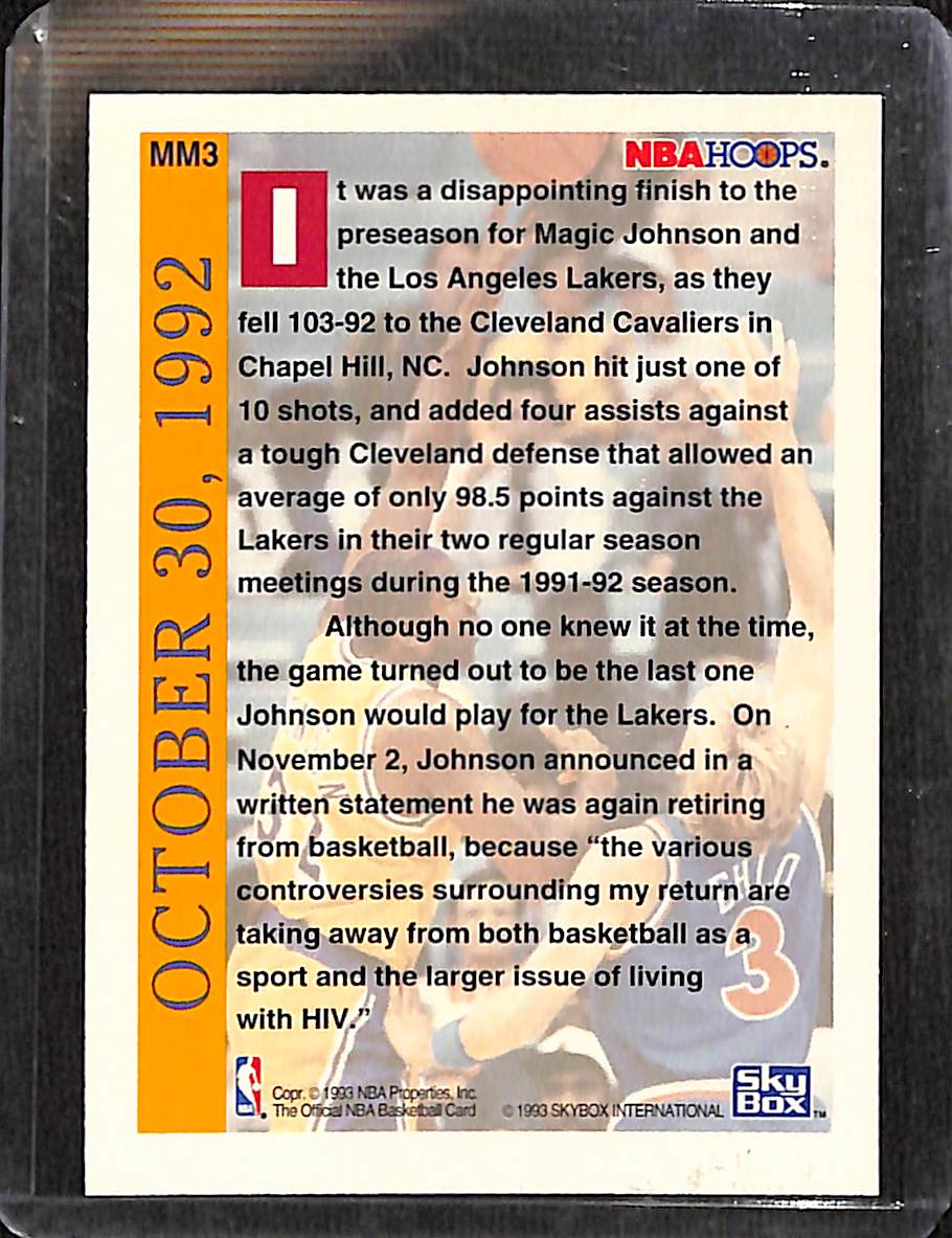 FIINR BasketBall Card 1993 NBA Hoops Magic Johnson Lakers Vs Cleveland Basketball Card #MM3- Mint Condition