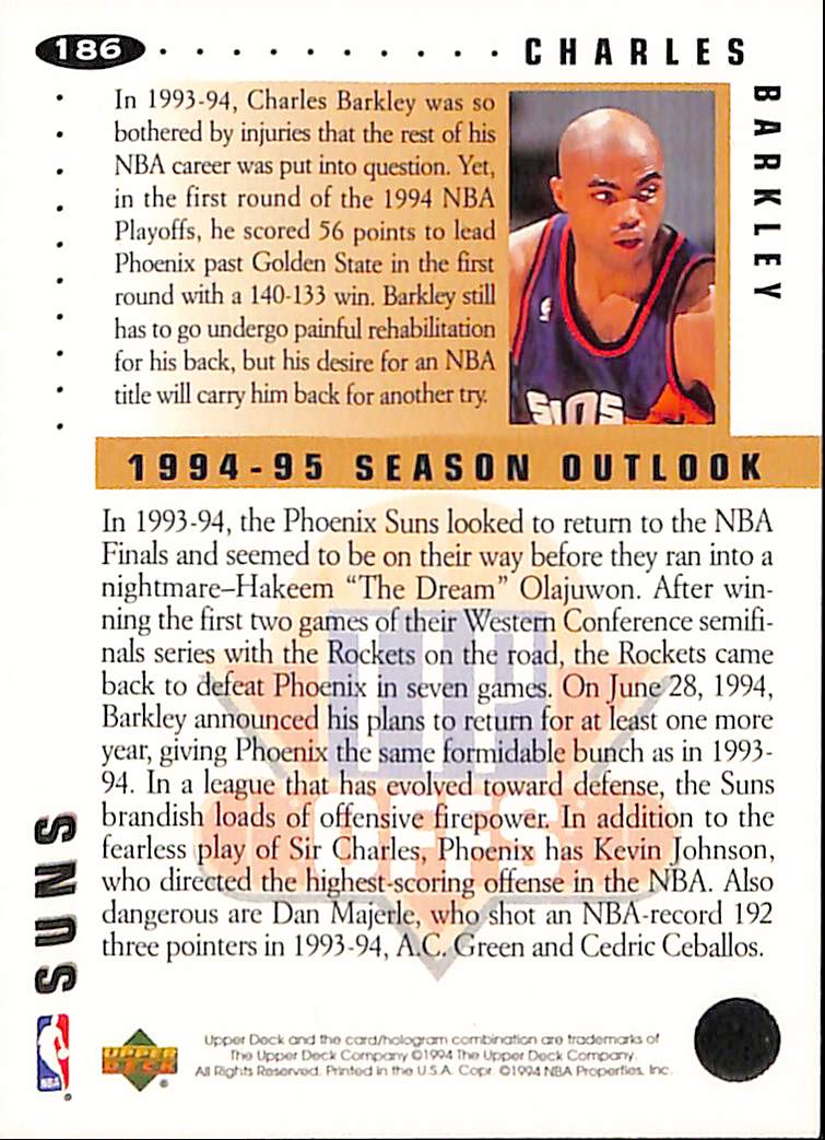 FIINR BasketBall Card 1994 Upper Deck Charles Barkley and Dennis Rodman NBA Basketball Card #186 - Mint Condition