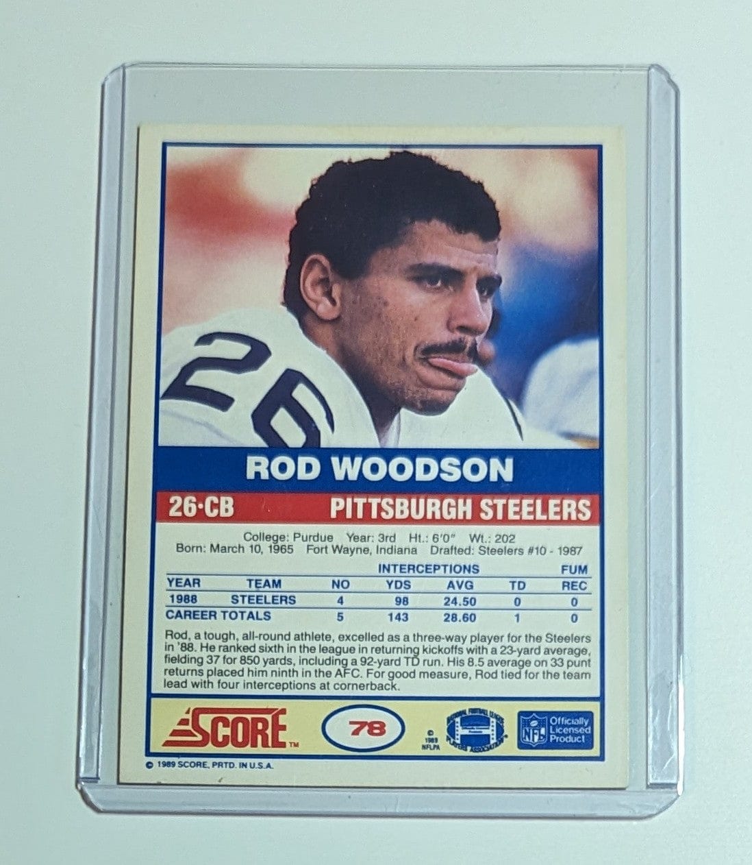 FIINR Football Card 1989 Score Rod Woodson Football Card #78 - Mint Condition