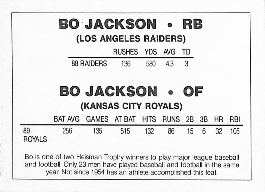FIINR Football Card 1990 Bo Jackson Los Angeles Raiders Football Card - Unknown - Mint Condition