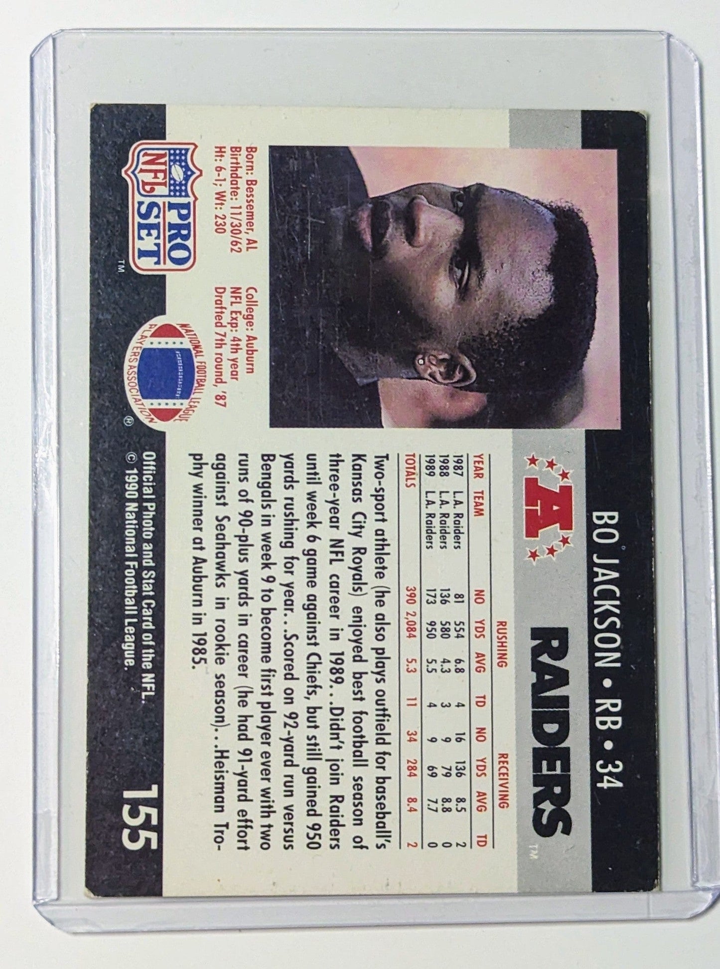 FIINR Football Card 1990 NFL Pro Set Bo Jackson Football Card #155