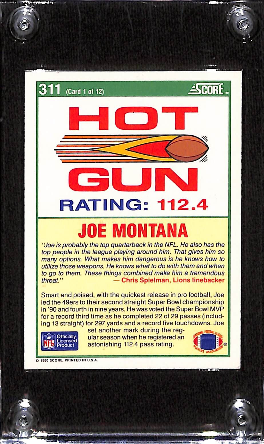 FIINR Football Card 1990 Score Joe Montana Hot Gun Football Card #311 - Mint Condition