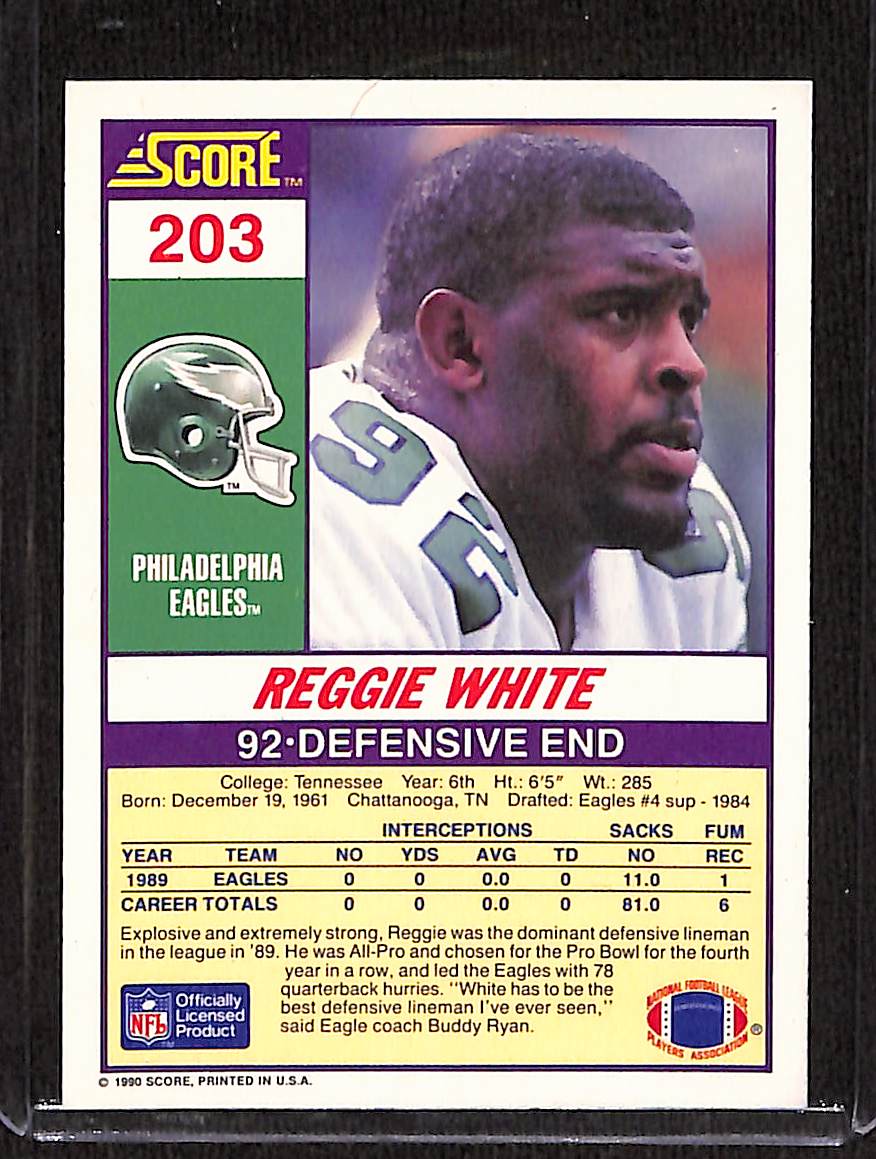 FIINR Football Card 1990 Score Reggie White NFL Football Card #203 - Mint Condition