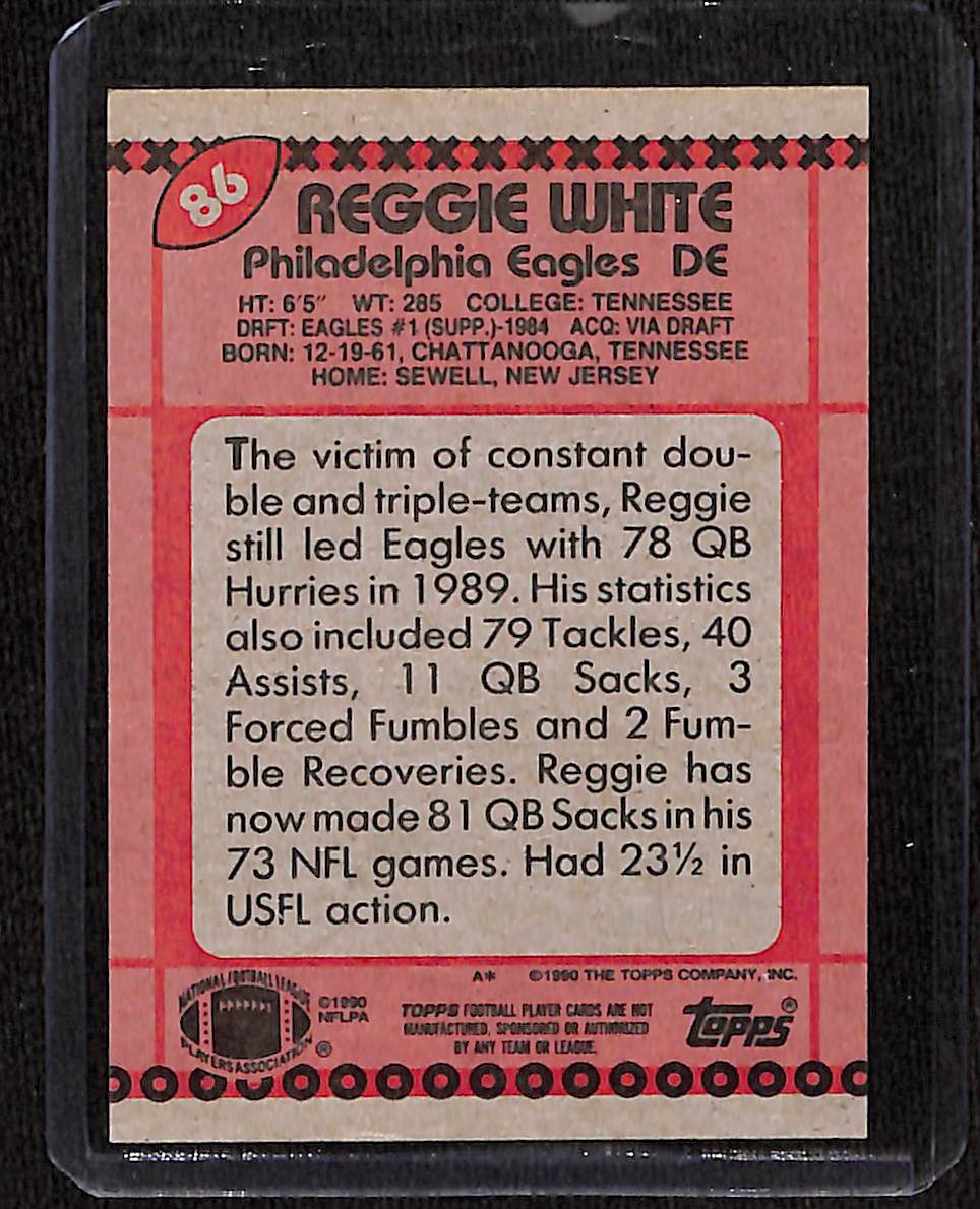 FIINR Football Card 1990 Topps Reggie White NFL Football Card #86 - Philadelphia Eagles - Mint Condition