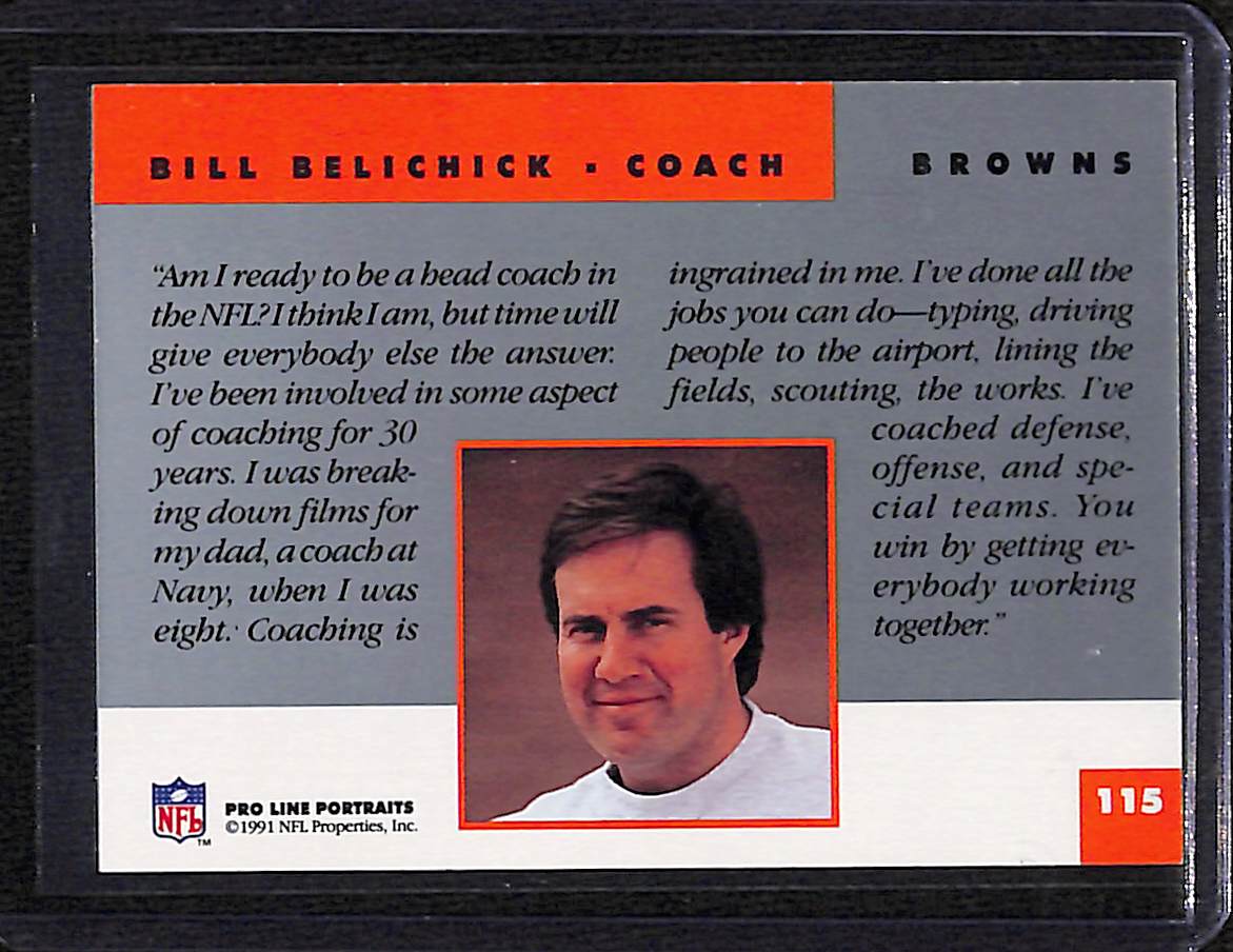FIINR Football Card 1991 NFL Pro Line Bill Belichick NFL Football Card #115 - Mint Condition