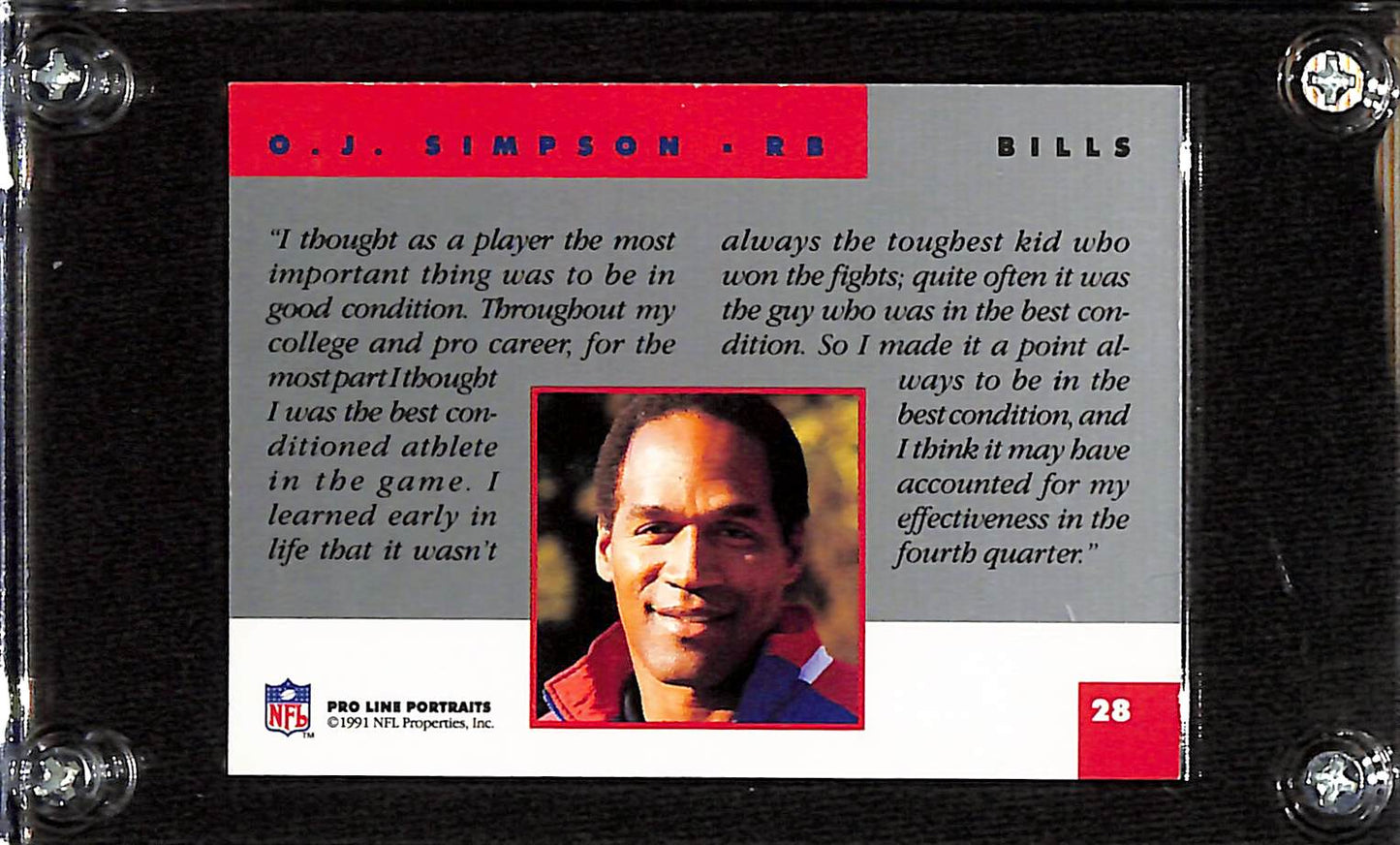 FIINR Football Card 1991 NFL Pro Line OJ Simpson NFL Football Card #28 - Mint Condition