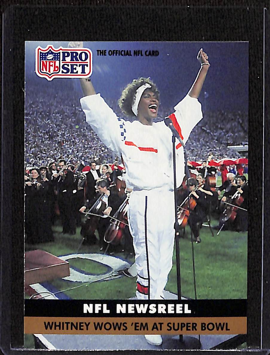 FIINR Football Card 1991 NFL Pro Set Whitney Houston Superbowl Football Card #350 - Mint Condition