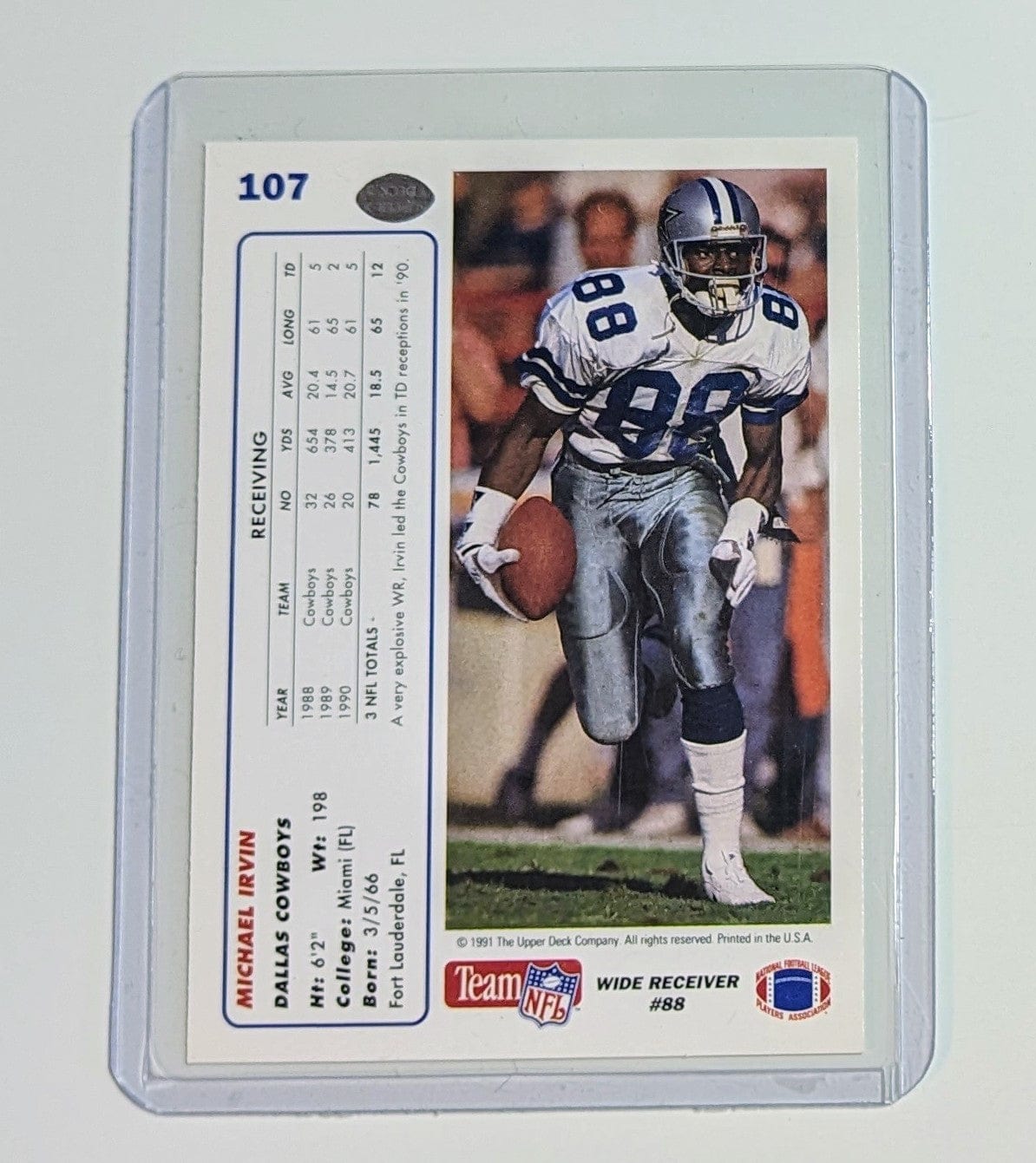 FIINR Football Card 1991 Upper Deck Michael Irvin Football Card #107 - Mint Condition