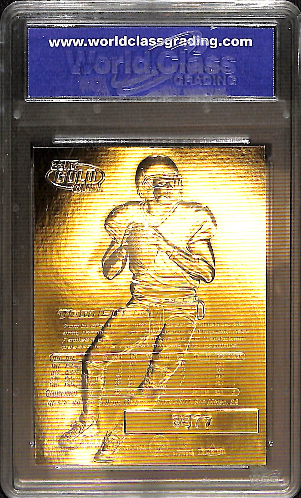 FIINR Football Card 2000 Fleer Tom Brady 23KT Gold Rookie Metallic Football Card #3877 - Rookie Card - Pristine Condition