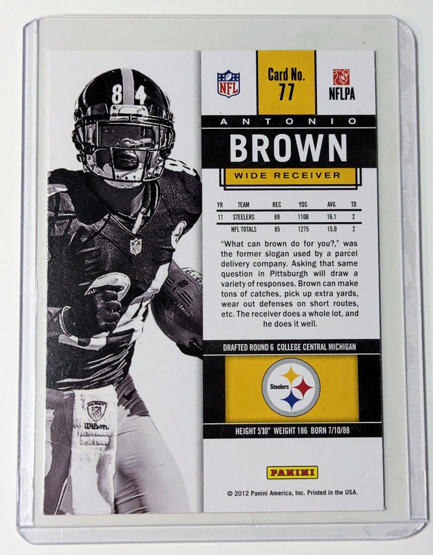 FIINR Football Card 2012 Panini Antonio Brown Football Card #77 - Mint Condition