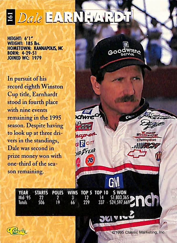 FIINR NASCAR Driver Card 1995 Dale Earnhardt NASCAR Drivers Card #161 - Mint Condition