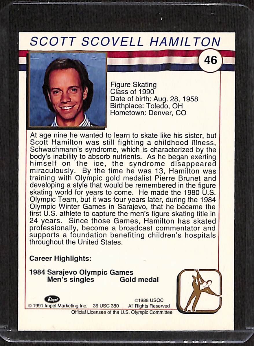 FIINR US Olympic Cards 1991 Scott Hamilton Figure Skating US Olympic Trading Card #46 - Mint Condition