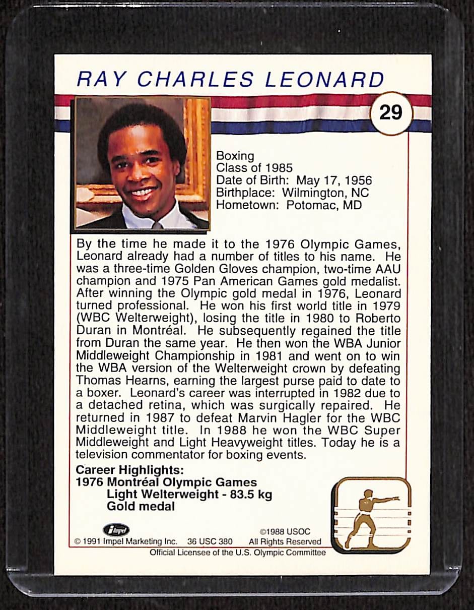 FIINR US Olympic Cards 1991 Sugar Ray Leonard US Olympic Trading Card #29 - Mint Condition