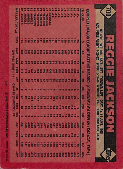 FIINR Auctions  Baseball Card 1986 Topps Reggie Jackson Baseball Card #700   - Mint Condition