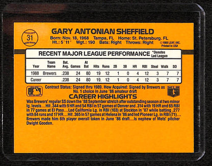 FIINR Auctions  Baseball Card 1988 Donruss Rated Rookie Gary Sheffield MLB Baseball Card #31 - Rookie Card - Mint Condition