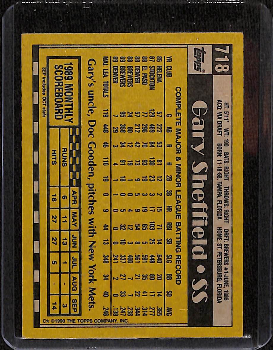 FIINR Auctions Baseball Card 1990 Topps Gary Sheffield Rookie MLB Baseball Card #718- Rookie Card - Mint Condition