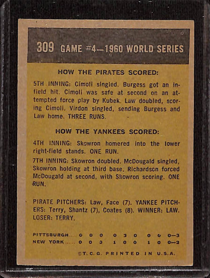 FIINR Baseball Card 1960 Topps World Series Game 4 Vintage Baseball Card Between The Pittsburgh Pirates and NY Yankees #30 - Good Condition