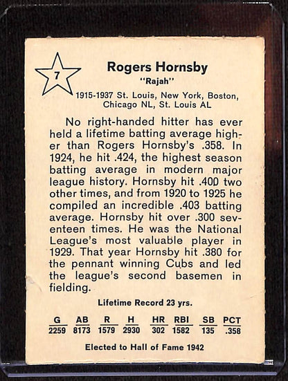 FIINR Baseball Card 1961 Golden Roger Hornsby Baseball Card #7 - Vintage - Amazing Condition